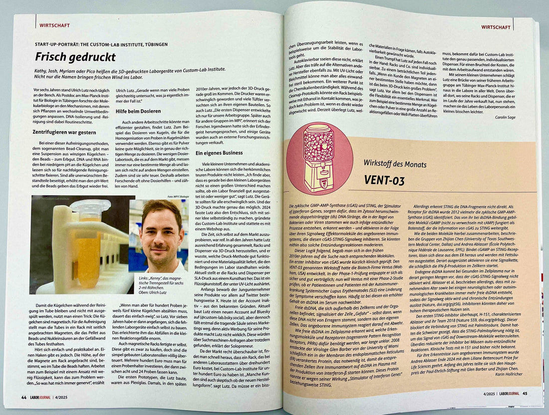 German life science magazine Laborjournal features the Custom-Lab Institute!