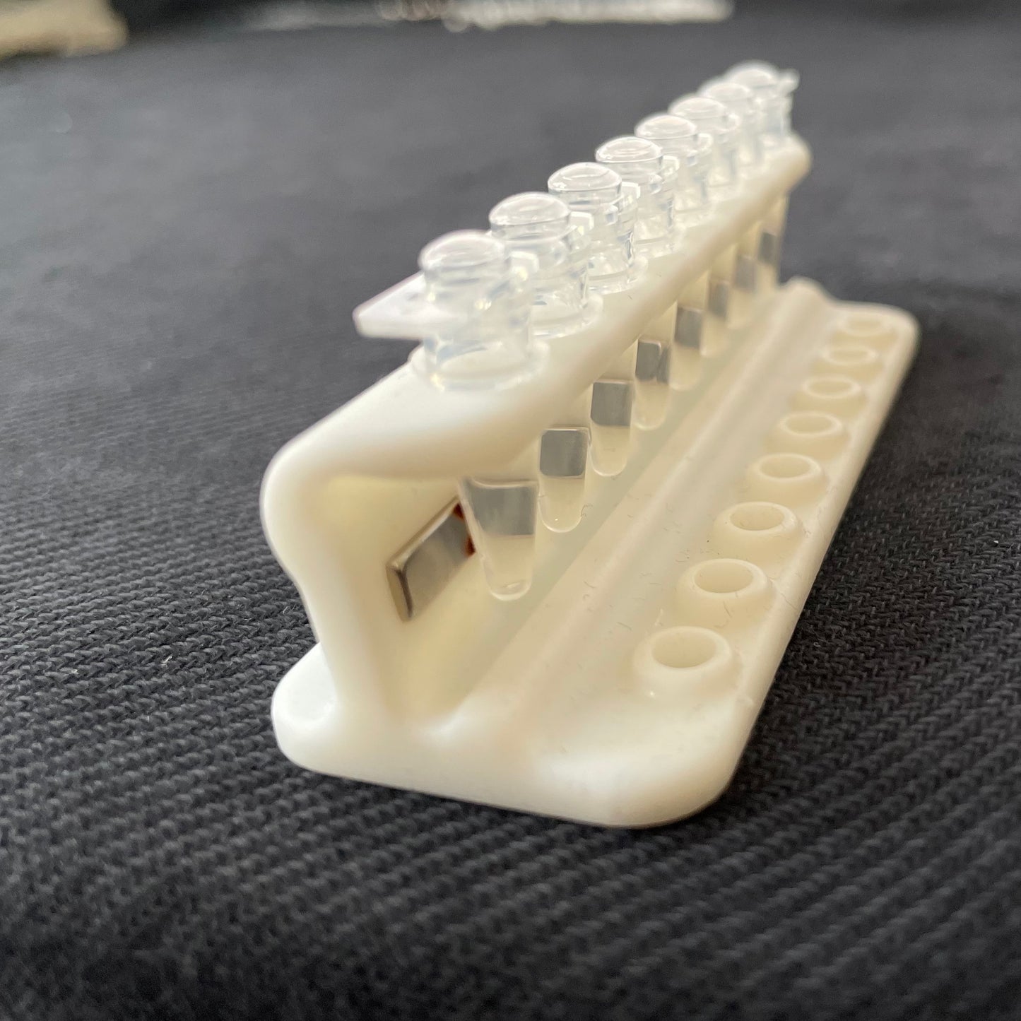Side view on the magnetic rack for PCR tubes